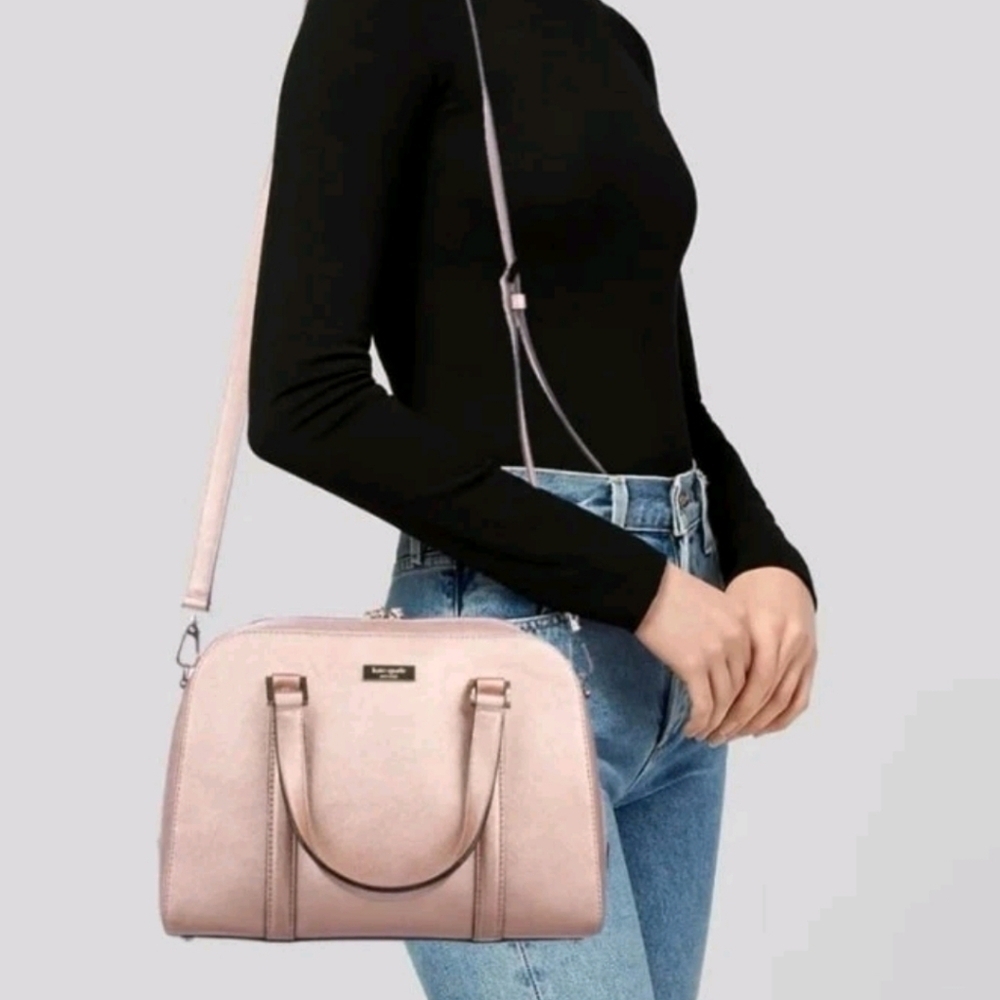 Kate Spade Felix Blush Light Pink Crossgrain Leather Zipper Closure Satchel Bag